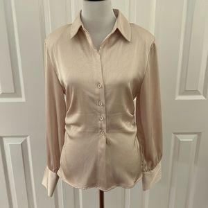 NWT ZARA Satin Side Ruched Blouse w/light Shoulder Pads Gorgeous! On Trend Sz M